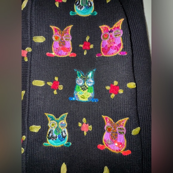 Jack B. Quick 90s Y2K Sequined Beaded Owl Cardigan Sweater Top Sz L. EUC - Picture 2 of 14